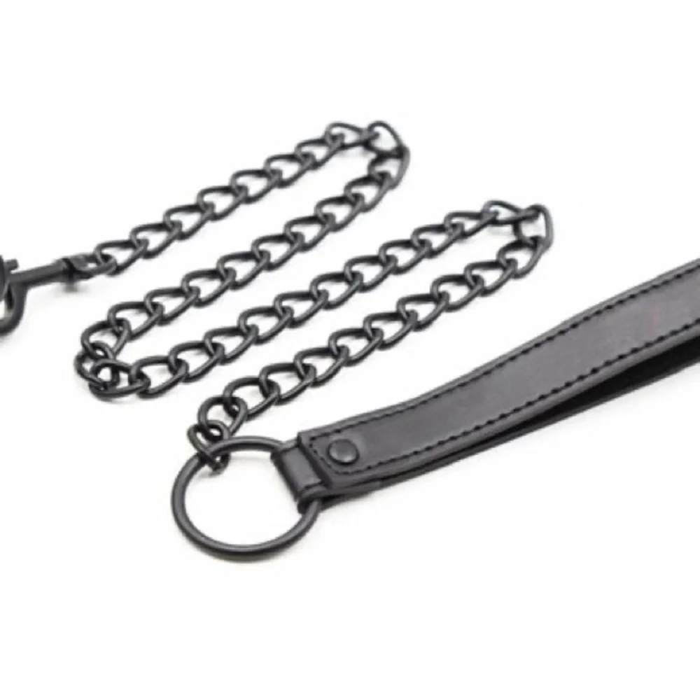 Men’s Fashion Collar With Guide, Leather And Iron Chain Link